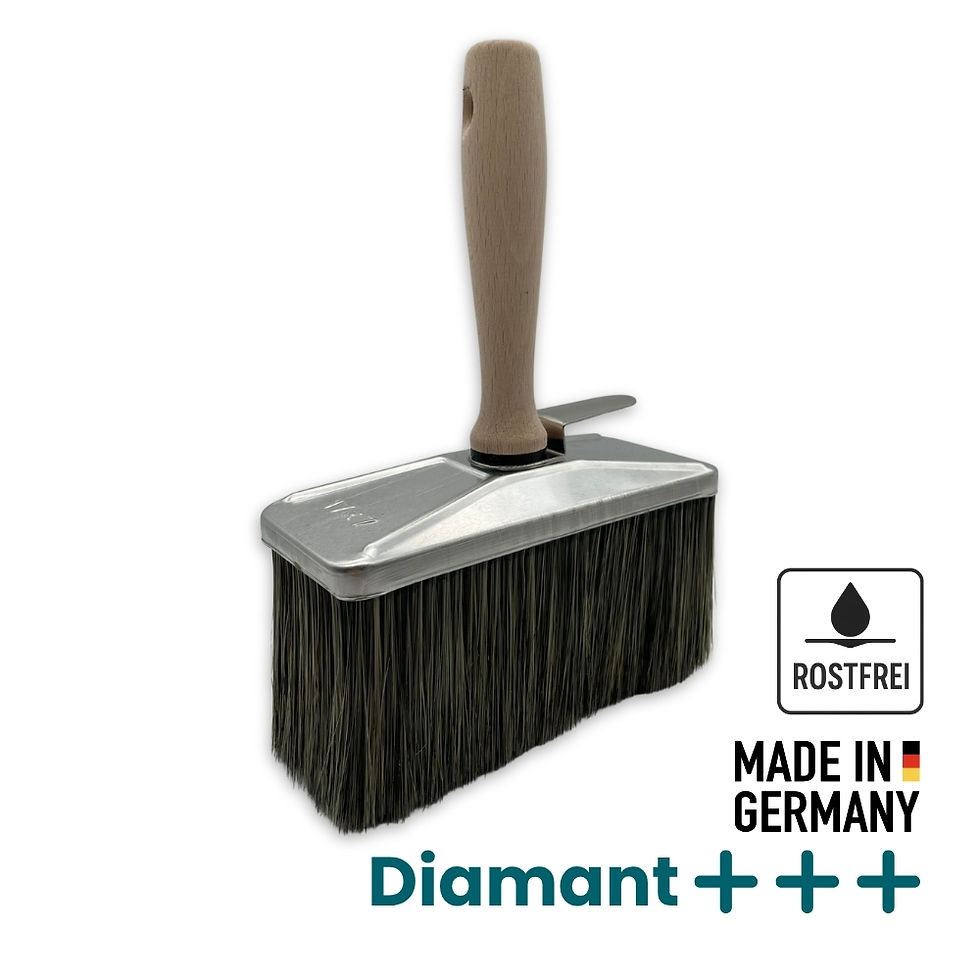 Deckenbürste mit schwarzem Besatz, rostfreier Metallfassung und braunem Kunststoffgriff – Profiqualität Made in Germany