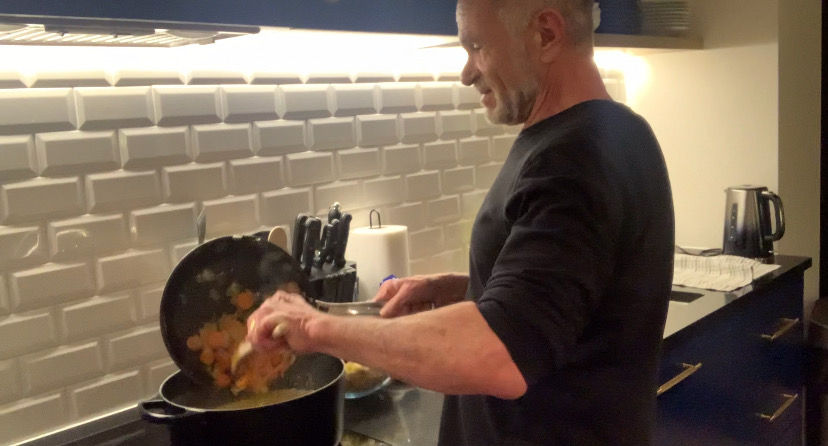 Mike making Irish Stew.