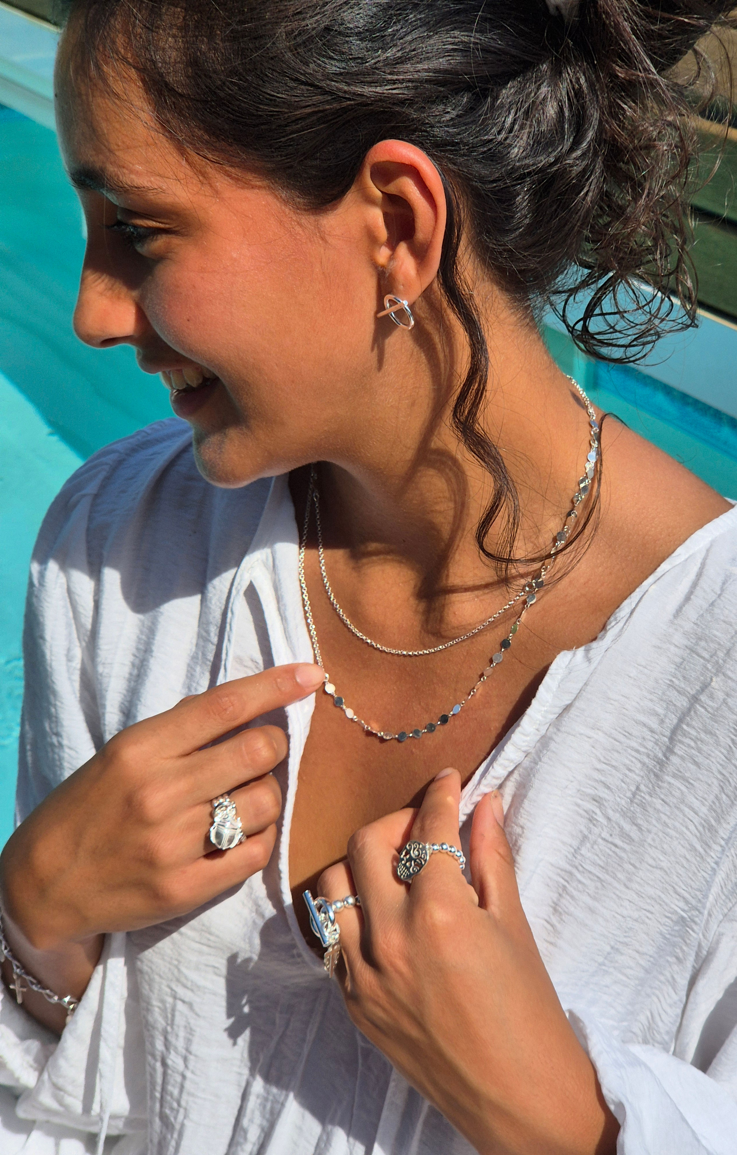Anselme - collier sautoir minis médailles et chaîne argent 925