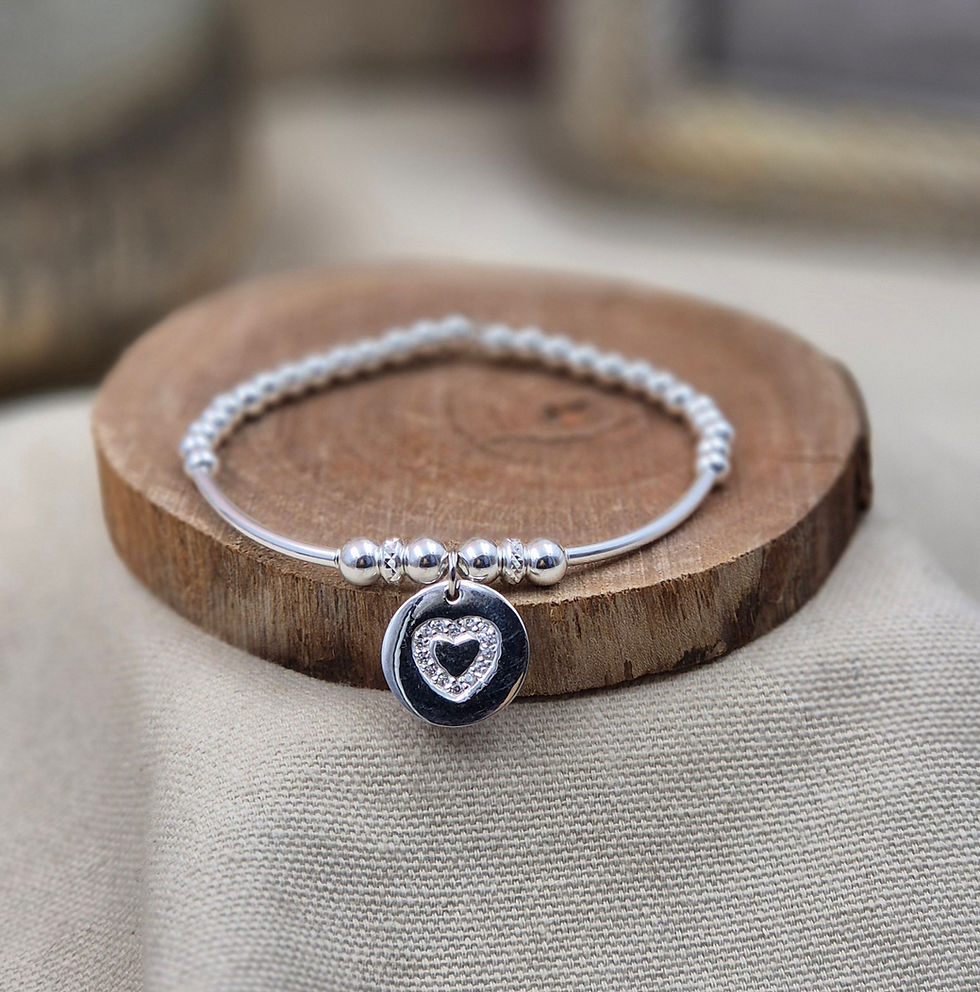 Miniature : Théophile - Bracelet argent 925 et minis joncs, pendentif coeur zircons cristal 