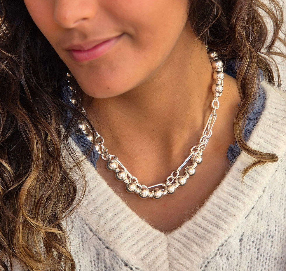 Miniature : Collier double rangs chaîne et boules