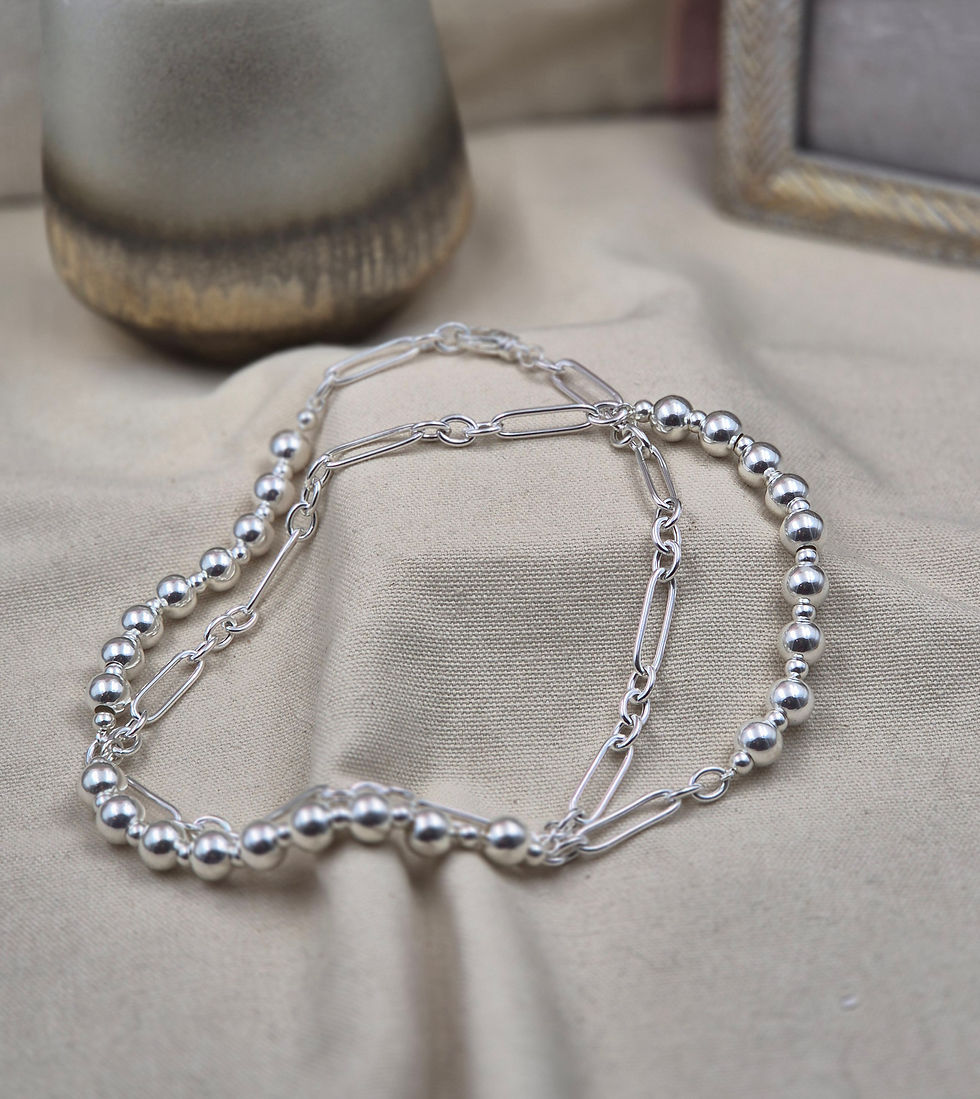 Miniature : Collier double rangs chaîne et boules