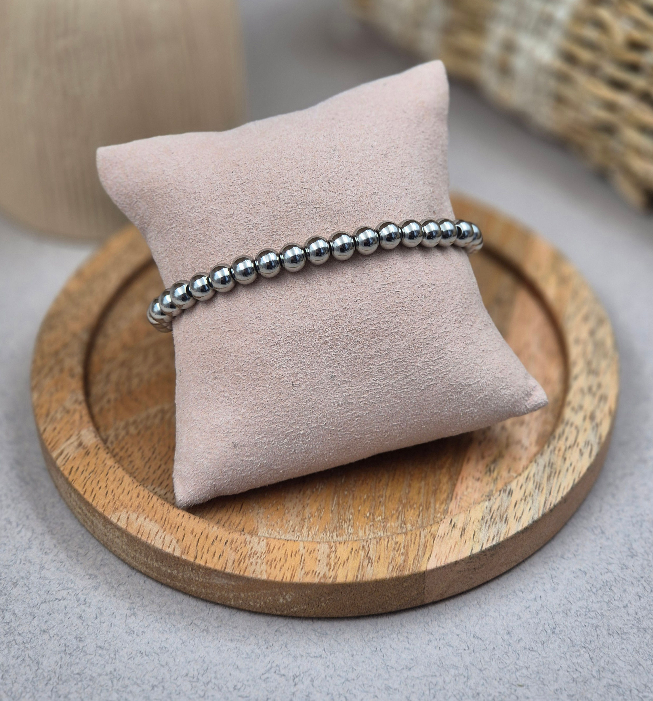 Bracelet perles 6mm - Acier inoxydable argenté