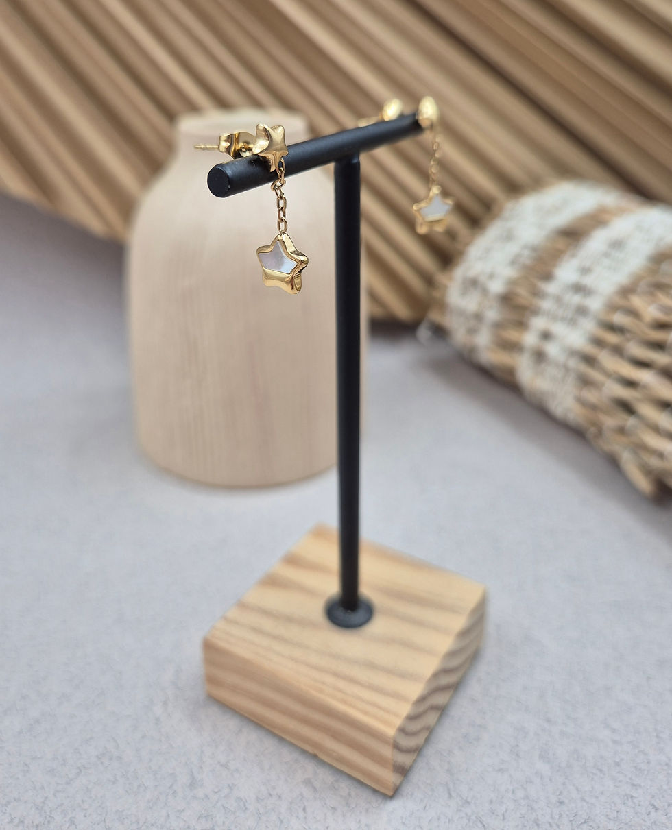 Miniature : Boucles étoiles et nacre- Acier inoxydable