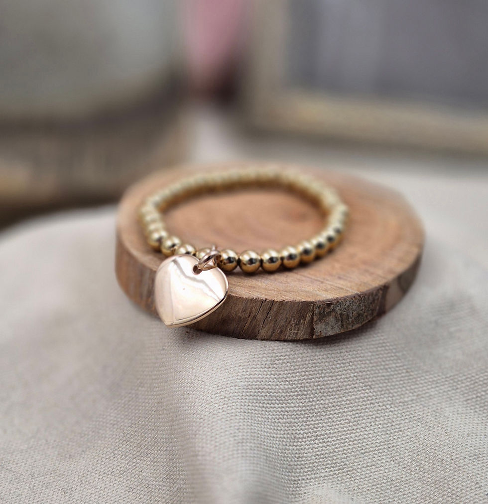 Miniature : Bracelet Perles 6mm - gold filled- pendentif coeur bombé 