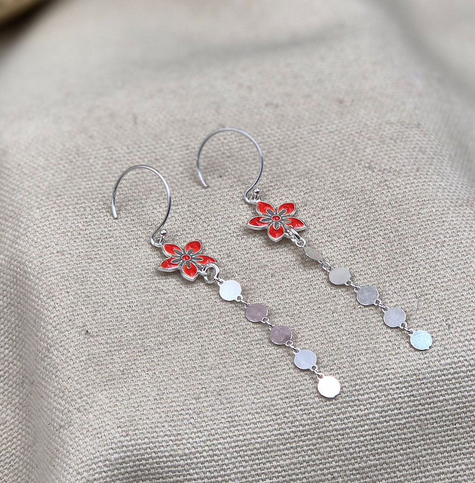 Miniature : Boucles argent pendentif fleur émail coloré