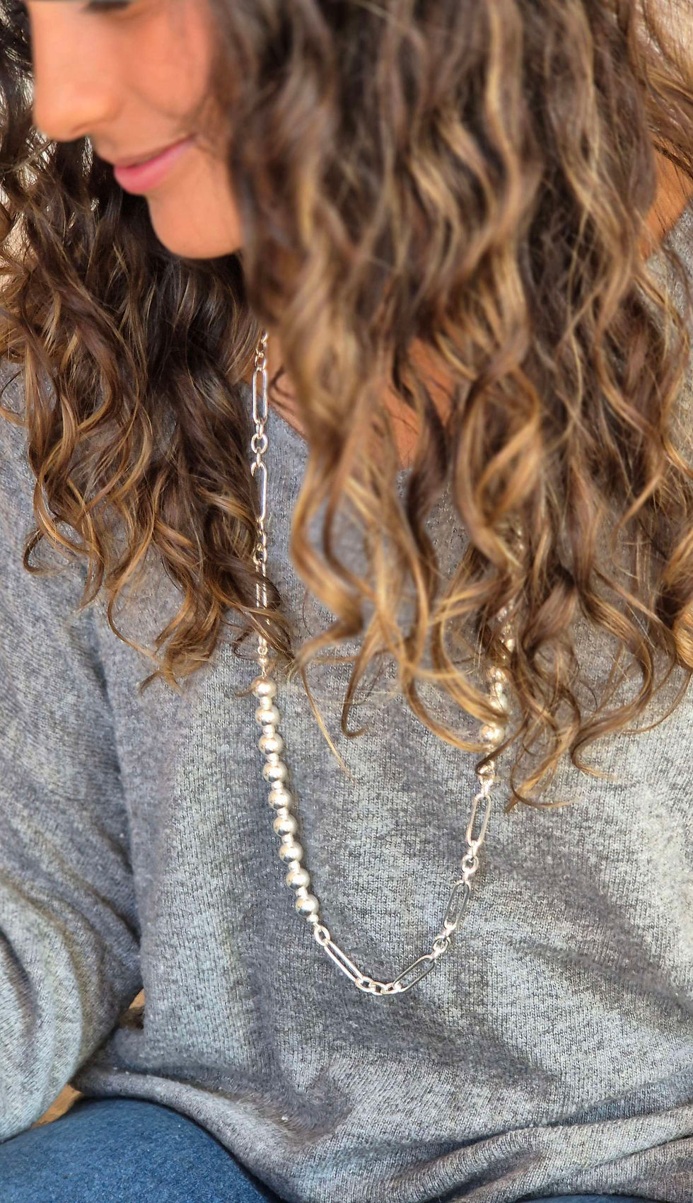 Miniature : Collier double rangs chaîne et boules