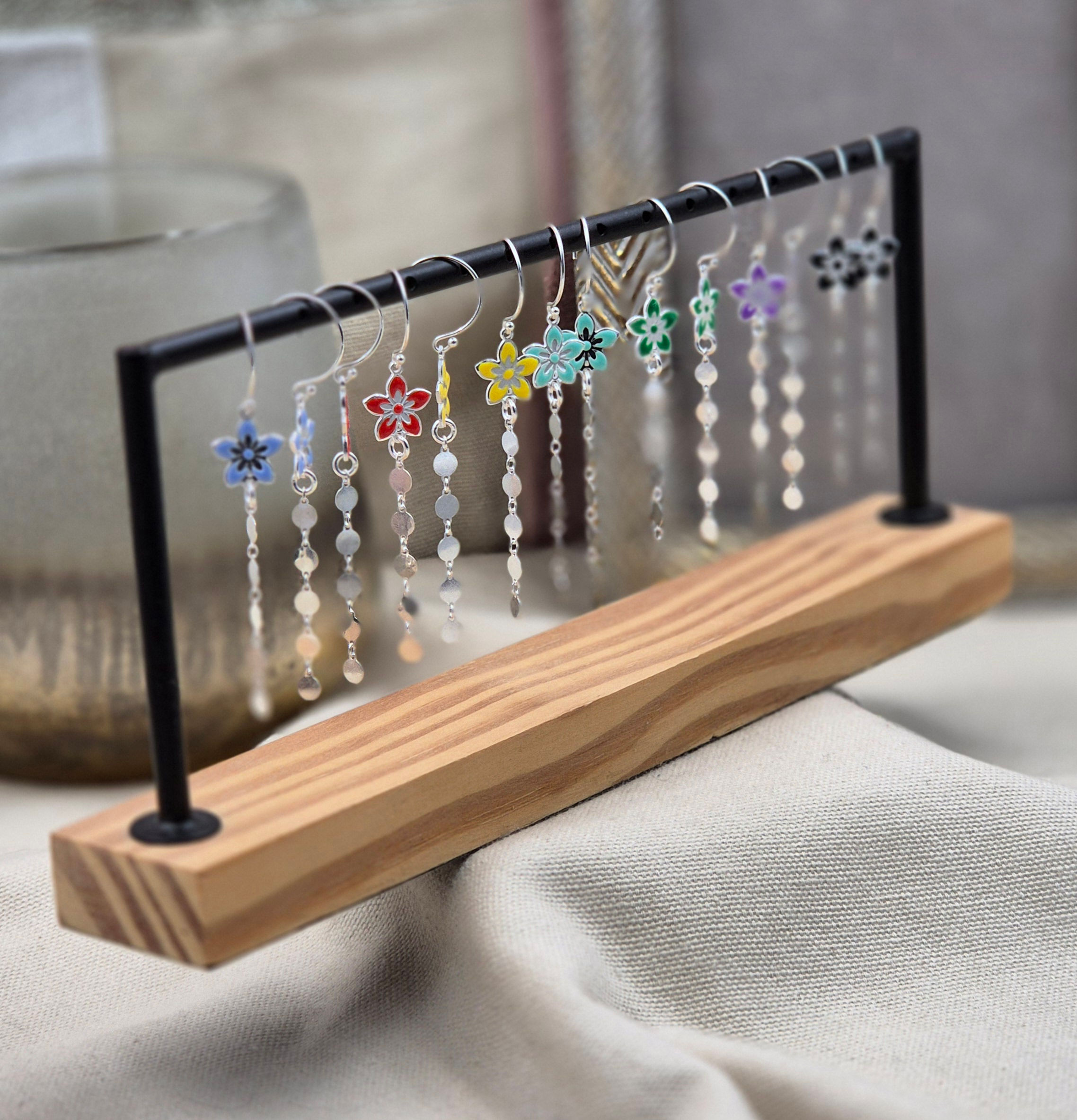 Boucles argent pendentif fleur émail coloré