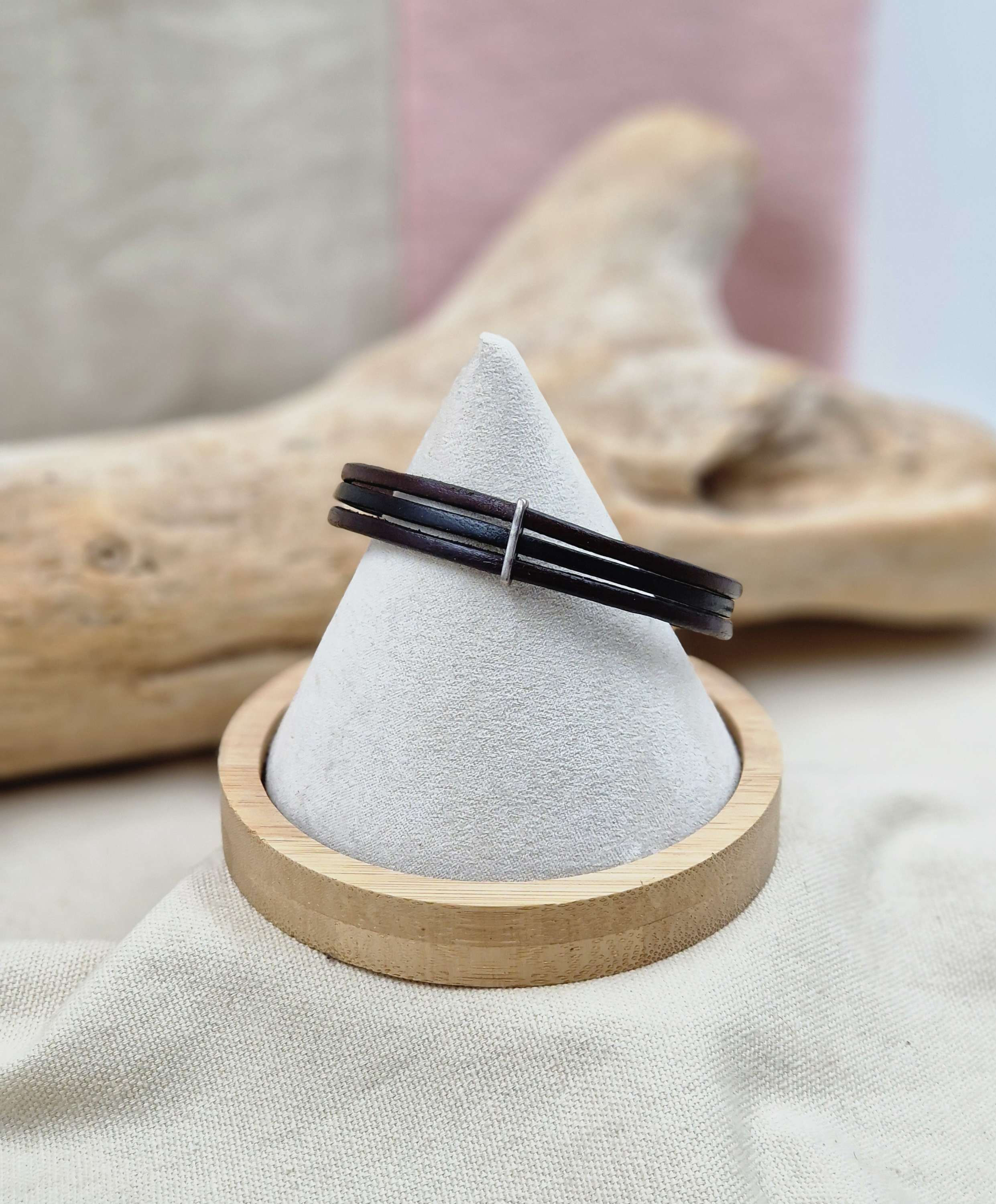 STEVEN - Bracelet homme triple rang cuir noir et marron