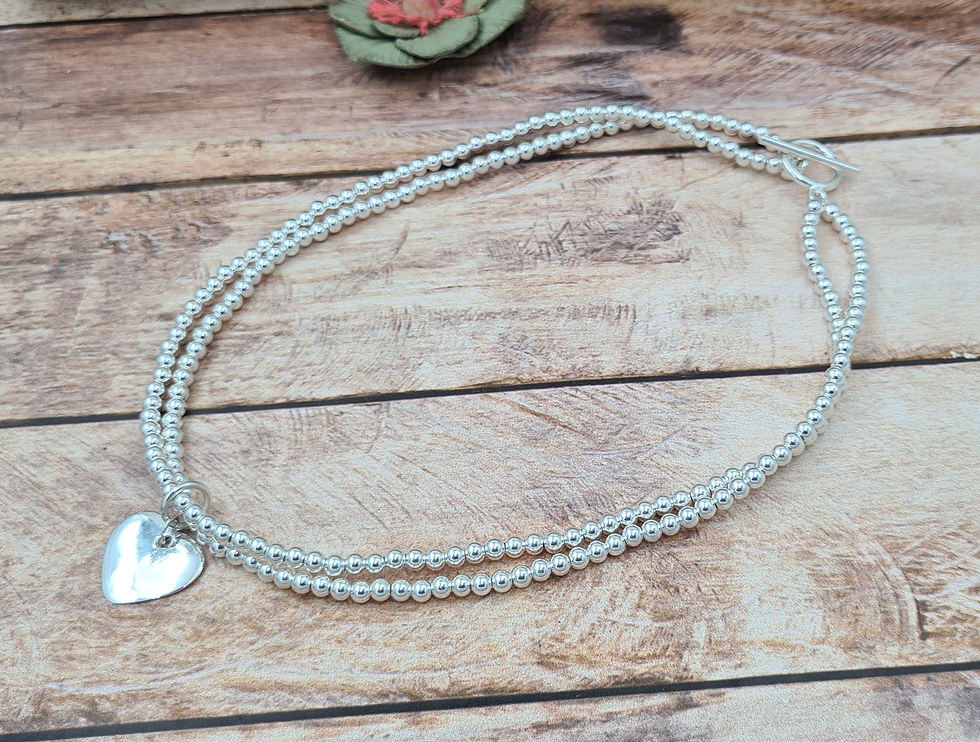 Miniature : Collier ras du cou double rang de perles 4mm argent 925 - pendentif au choix