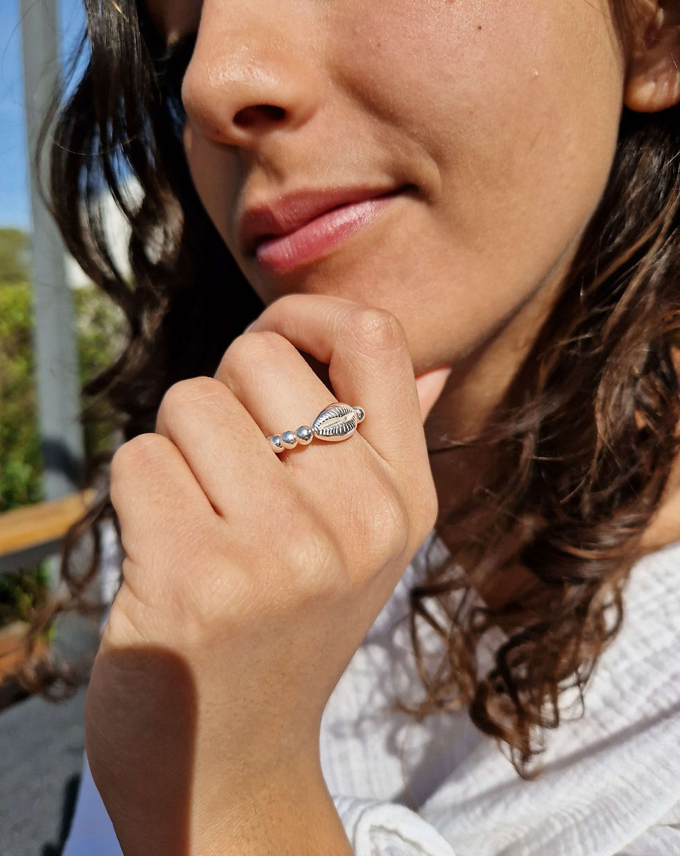Miniature : Bague perles 4mm argent 925 - coquillage cauri
