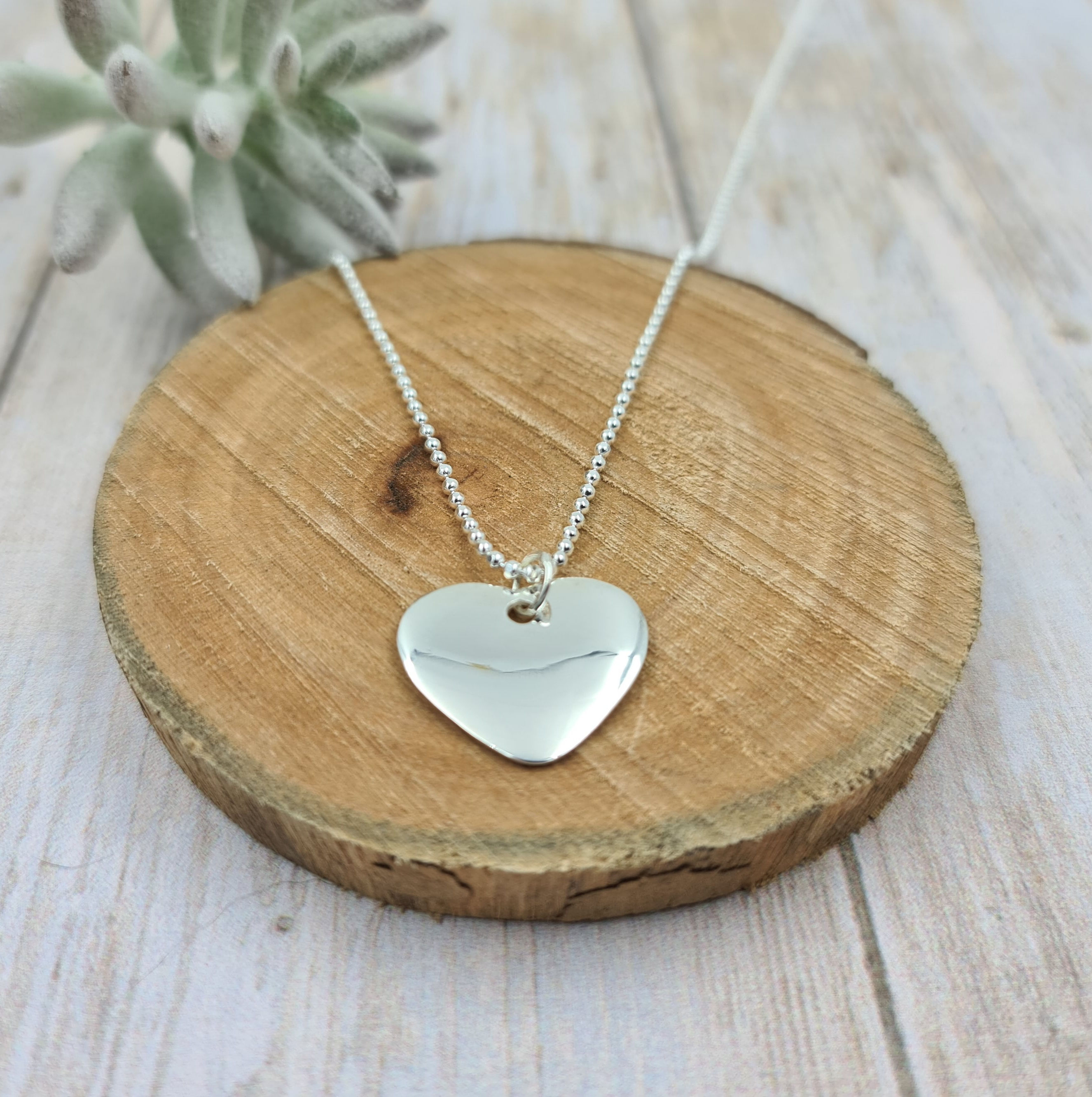 Collier court argent 925 - Chaîne bille - pendentif coeur bombé