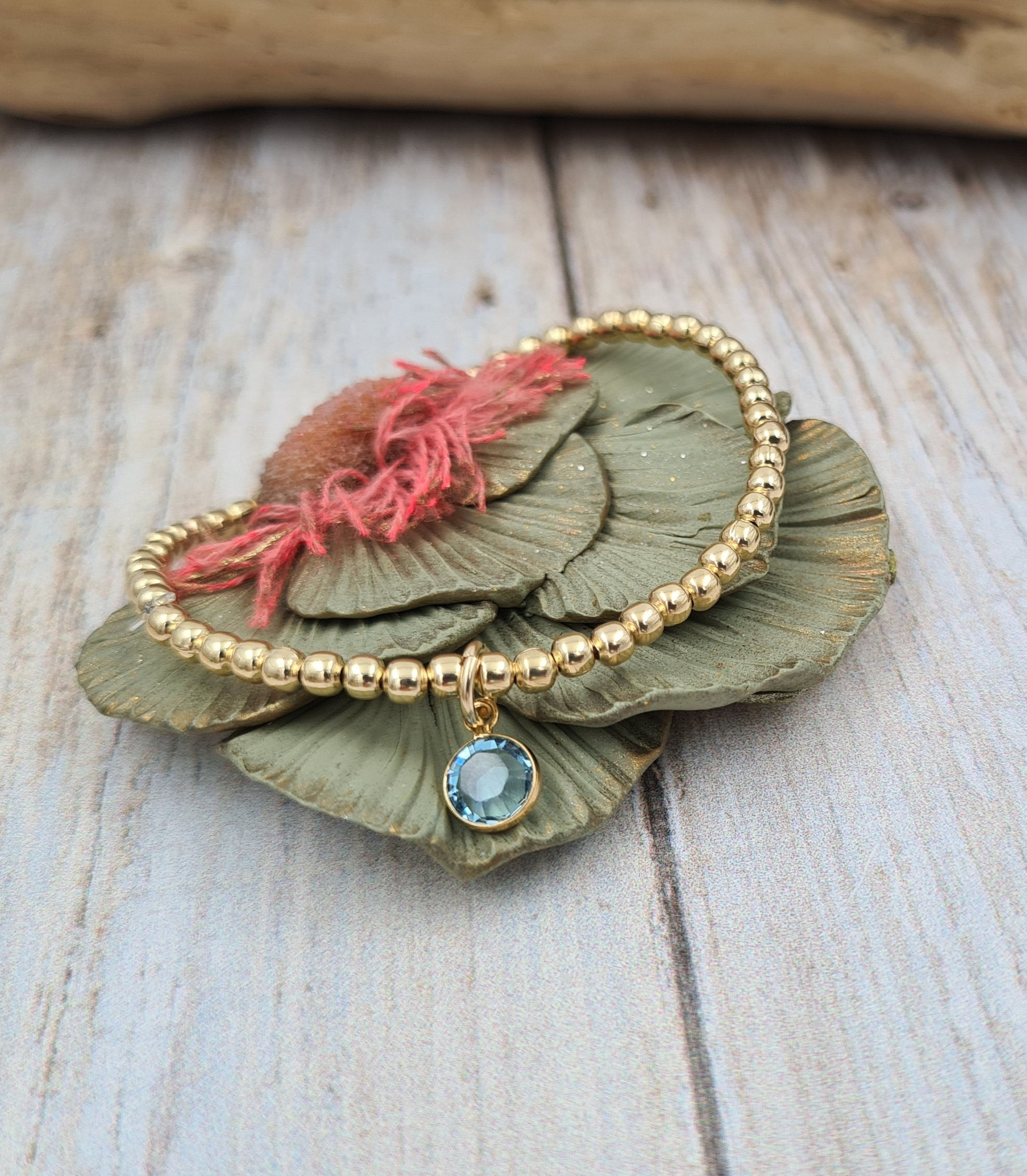 Bracelet gold-filled - Perles 3mm - pendentif cristal swarovski