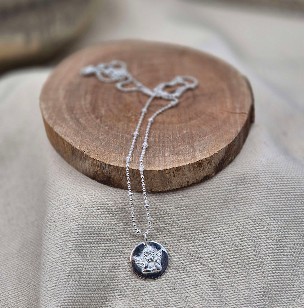 Miniature : Collier court chaîne billes perlée,  pendentif ange