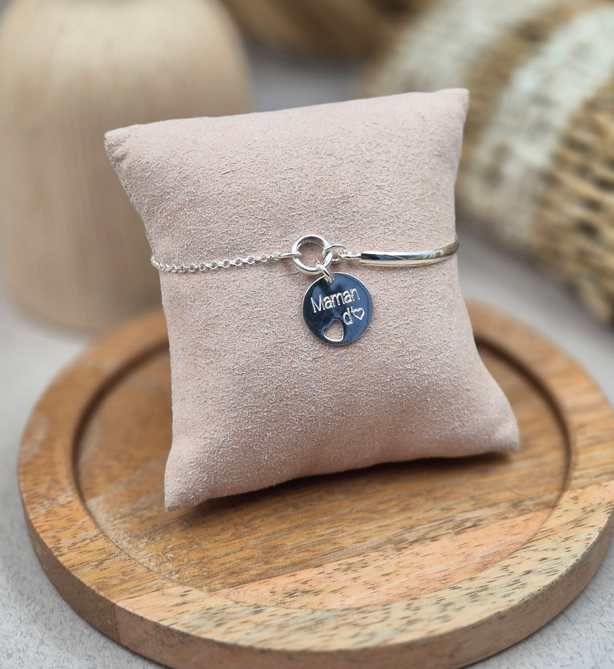Bracelet demi-jonc et chaîne - pendentif 15mm