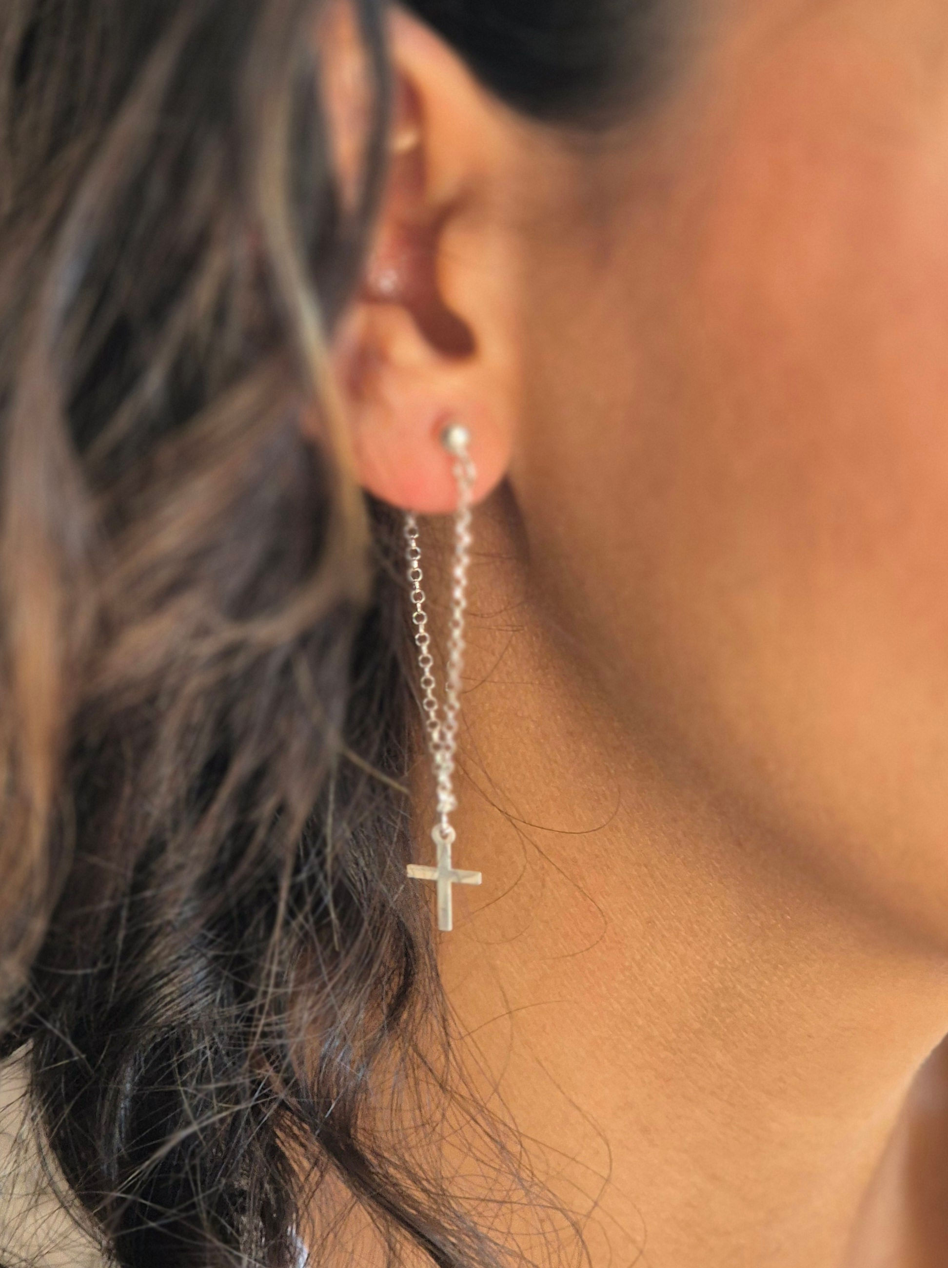 Boucle chaîne double argent 925 - croix