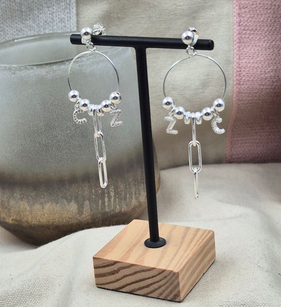Miniature : Audrey - Boucles créoles personnalisable et chaîne maillons ovales
