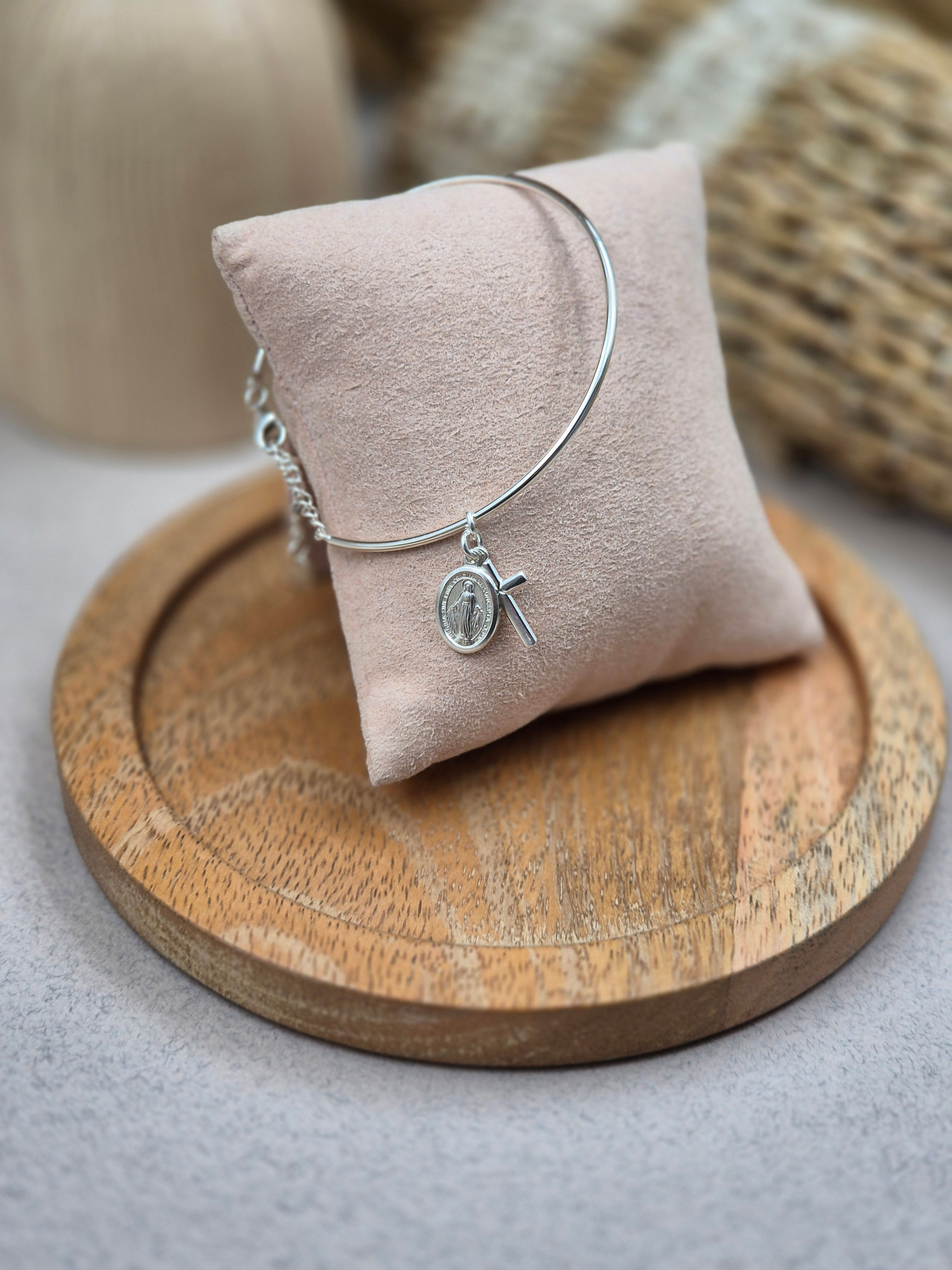 Lazare - Jonc réglable - chaînette - pendentifs vierge et croix