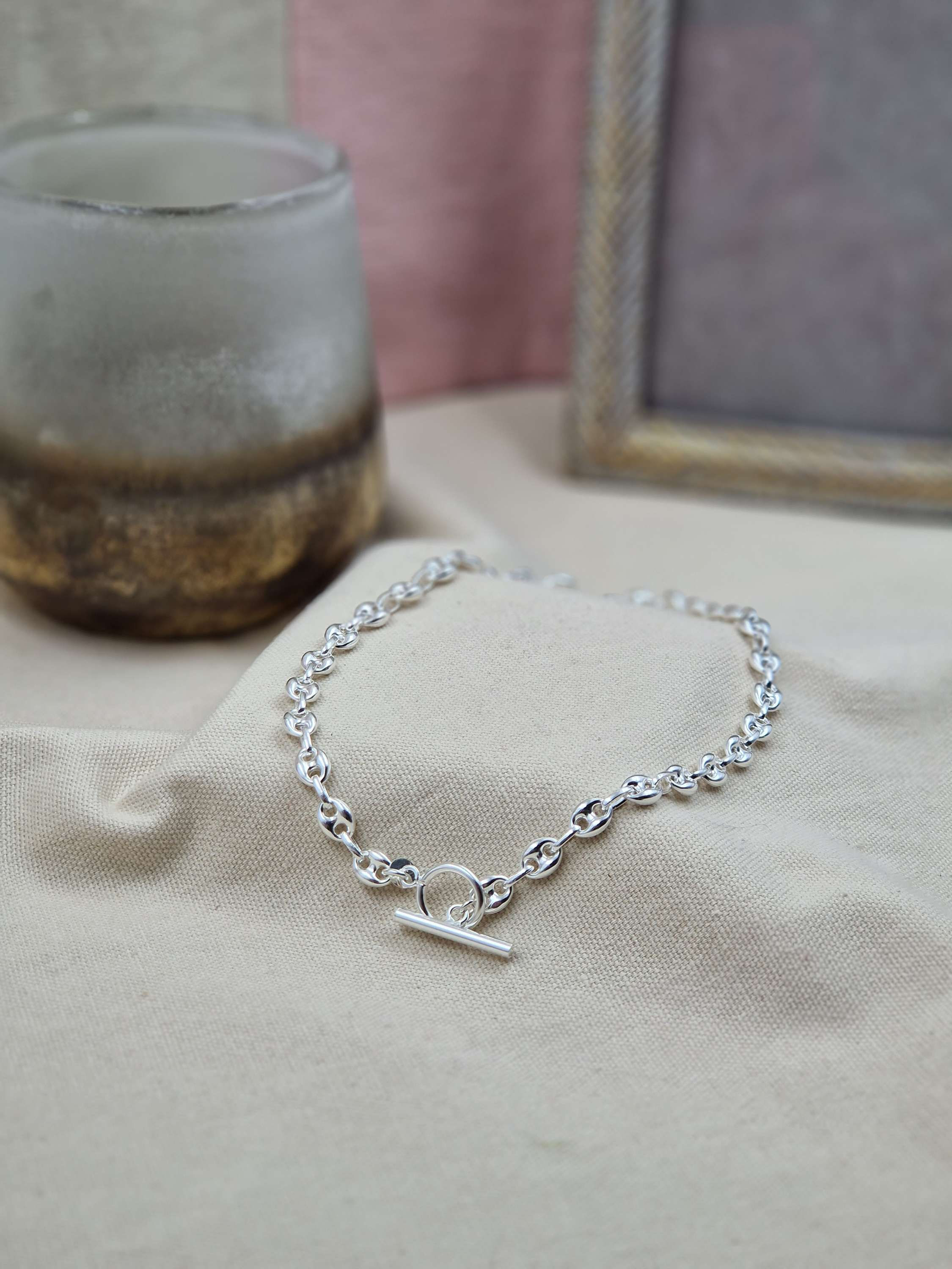 Choker maille grain de café - fermoir toggle 