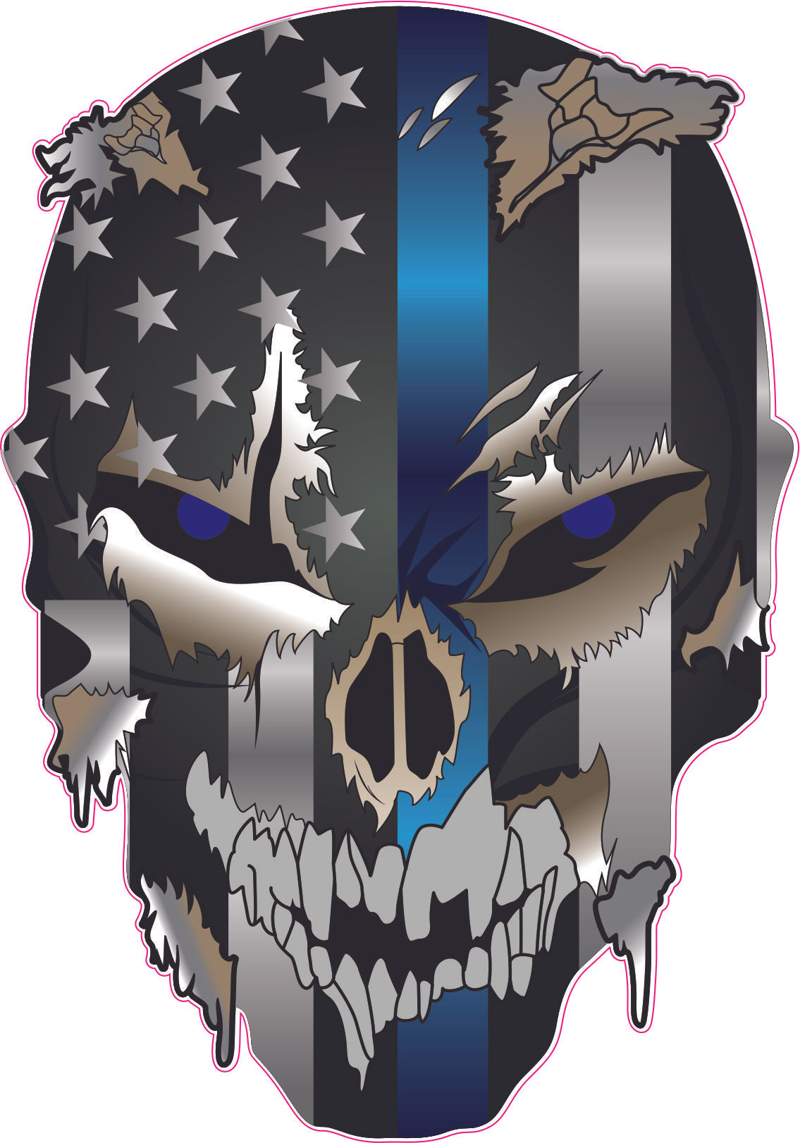 Skull Blue Line Sticker/Window Decal