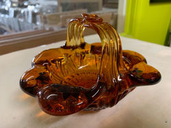 Vintage Amber/Brown Glass Basket Dish