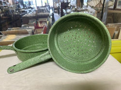 Vintage enamel colander saucepans