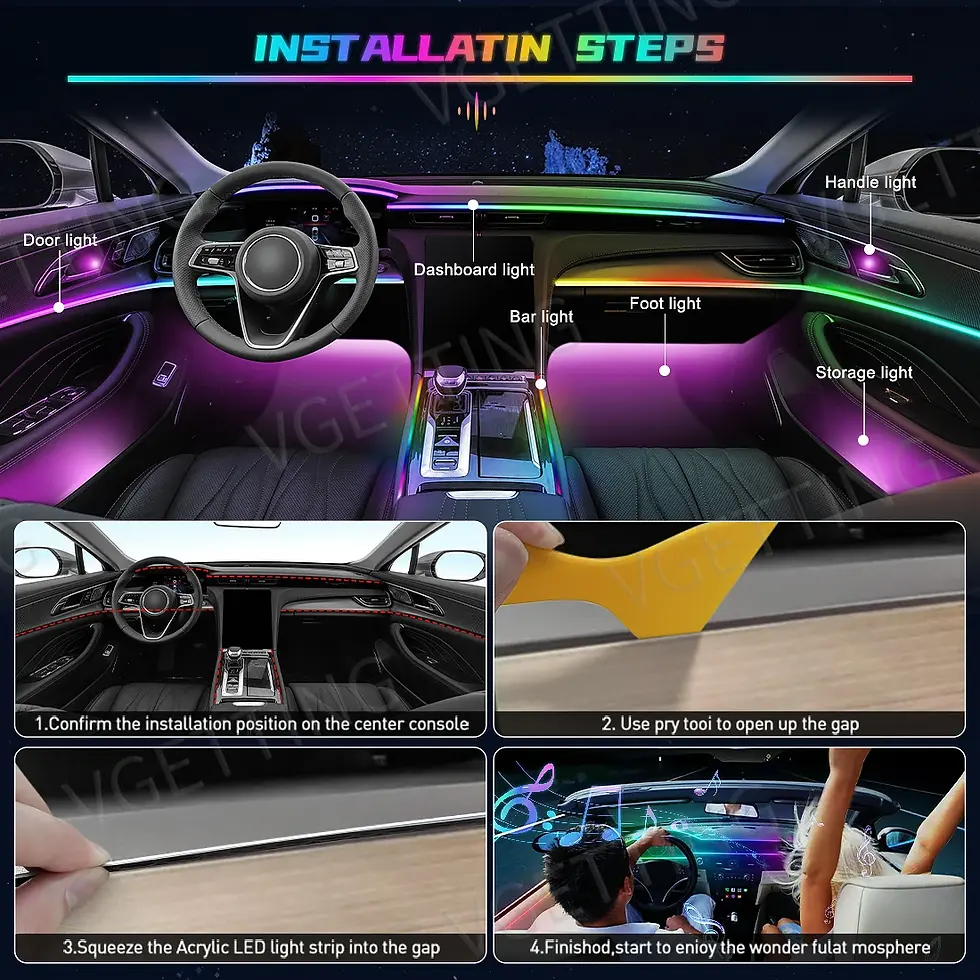 Thumbnail: VGETTING 18 in 1 LED Car Ambient Lights 64 Colors RGB Symphony Interior Acrylic 