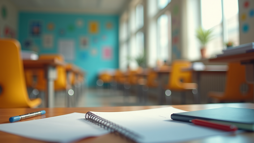 Eye-level view of a colourful classroom with learning materials