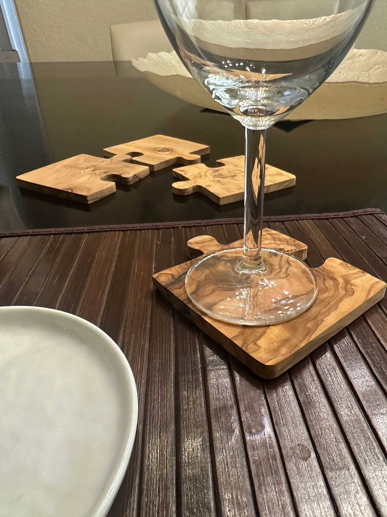 Olive Wood Puzzle Coaster Set