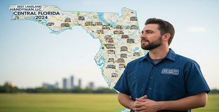 John, owner of Best Lakeland Handyman LLC, looking at a map of Central Florida service areas in 2024