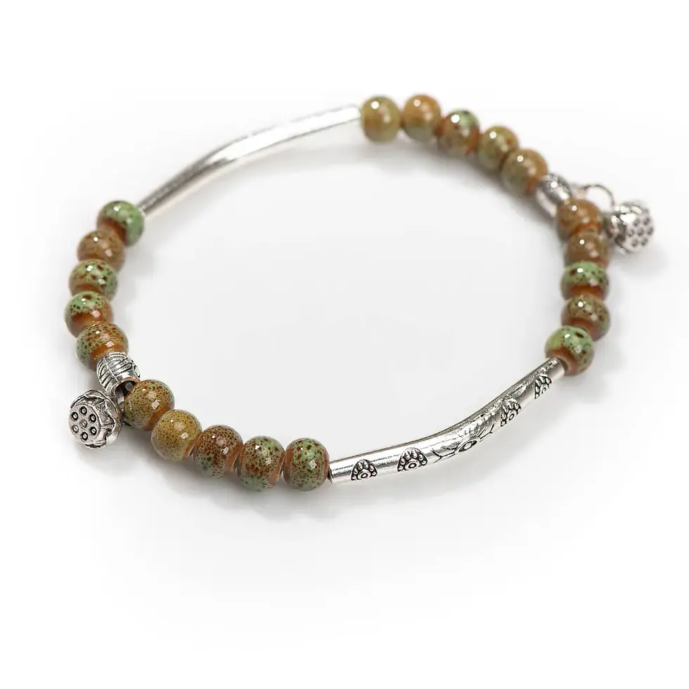Miniatura: Pulseiras femininas de cerâmica feitas à mão, estilo retrô,