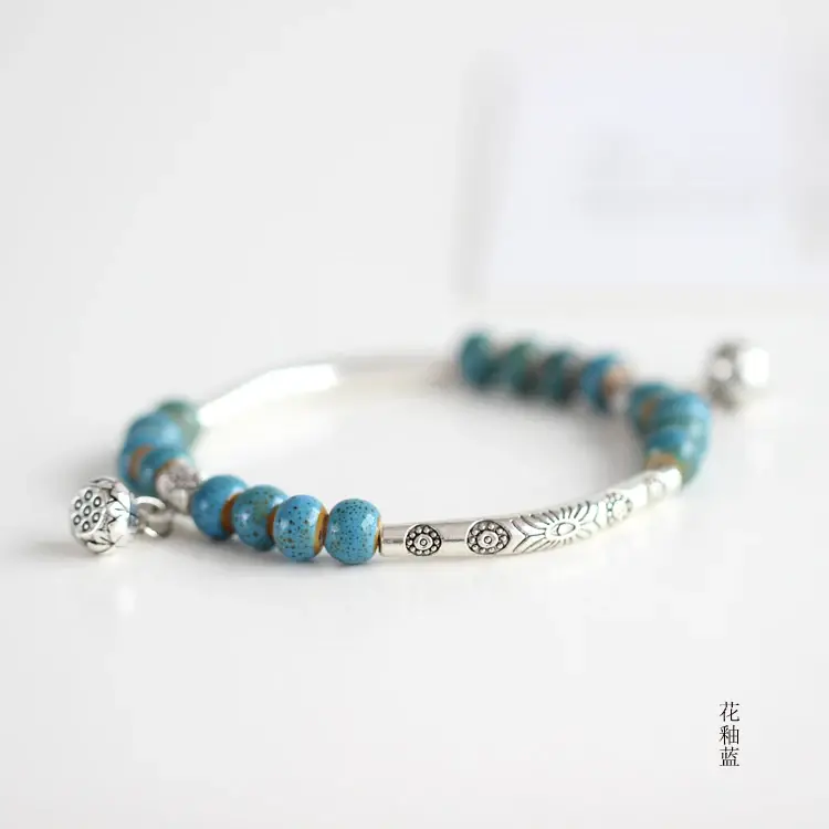 Miniatura: Pulseiras femininas de cerâmica feitas à mão, estilo retrô,