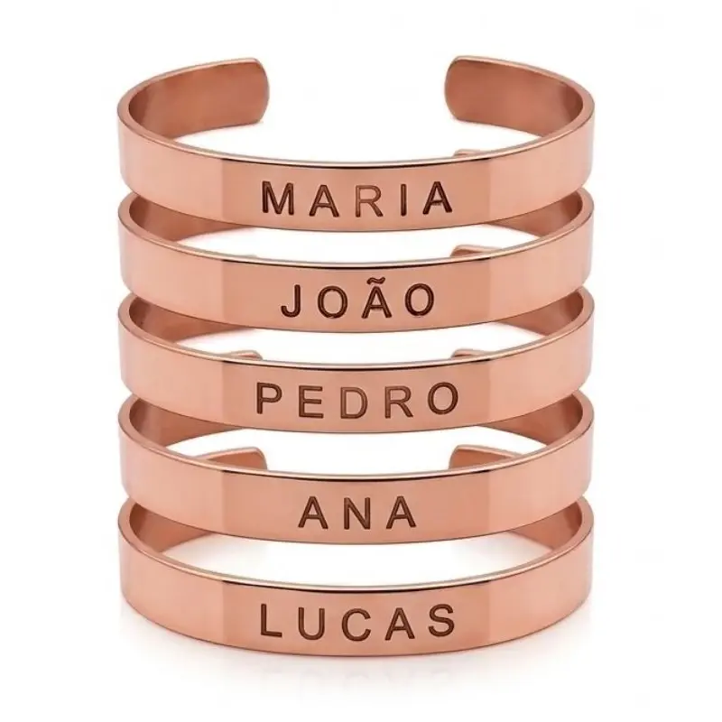 Pulseira de Cobre Puro Personalizada Ajustável Nome Gravado