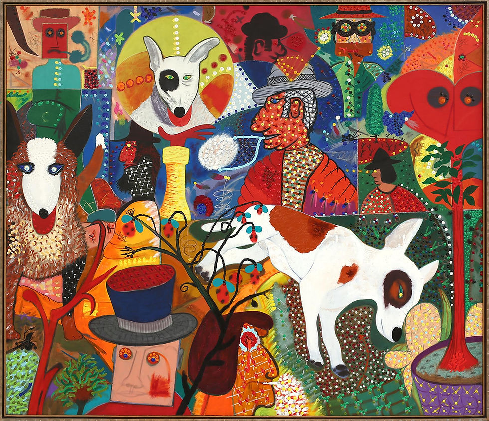 Roy De Forest 'Let Sleeping Dogs Lie', 1979; Polymer on canvas (74 x 86 inches) (Courtesy of Brian Gross Fine Art)