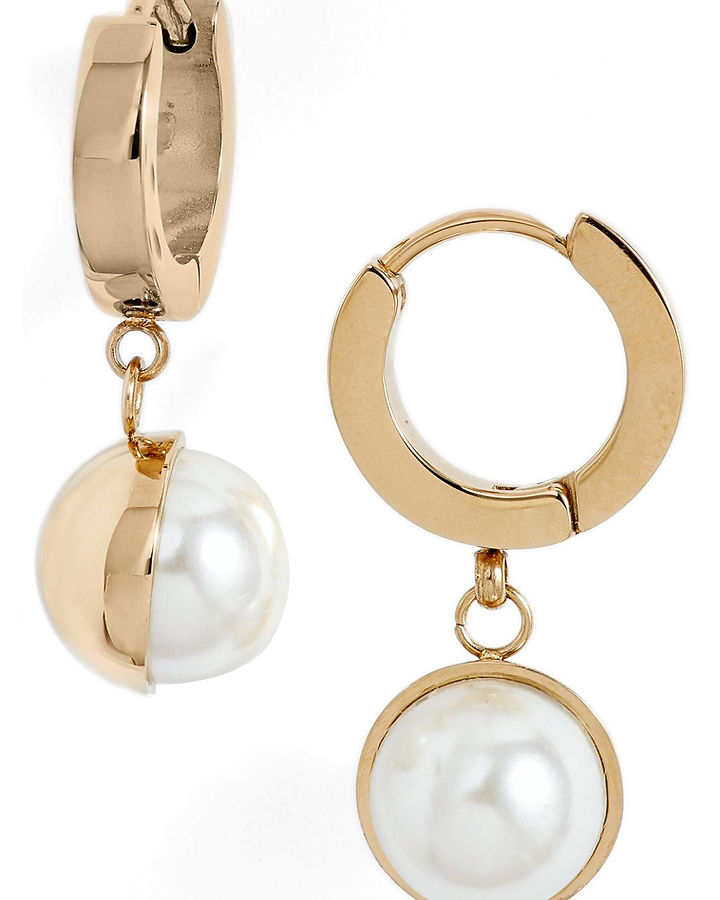 Pearl Huggie Drop Earrings