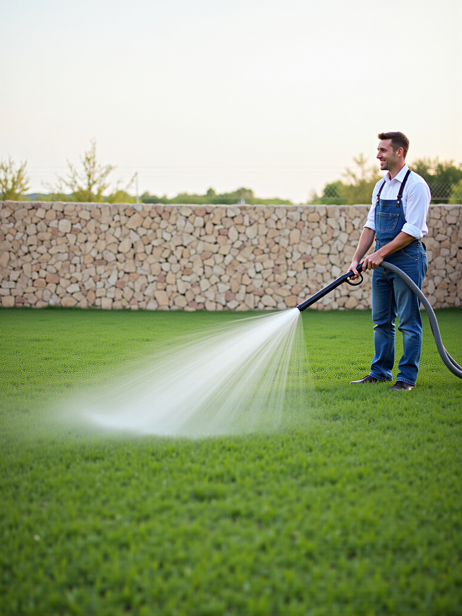 A Man Watering Grass