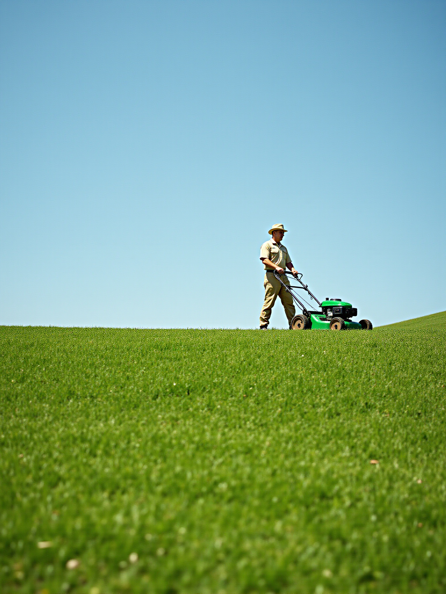 A Man Mowing Grass