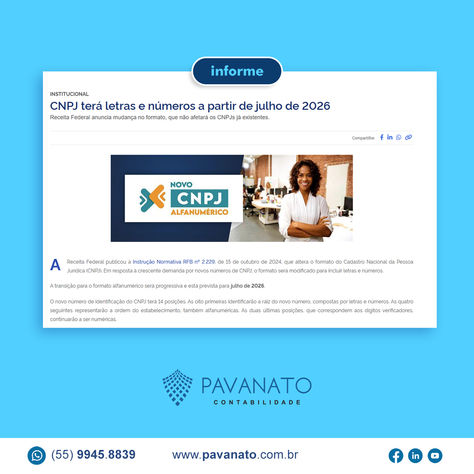 CNPJ terá letras e números a partir de julho de 2026