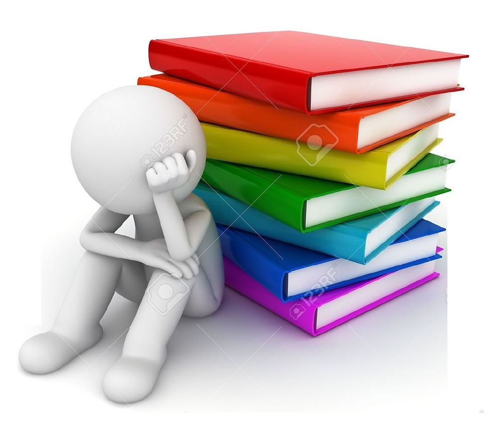 18853292-Worried-3d-man-sitting-with-stack-of-books-over-white-background-Stock-Photo