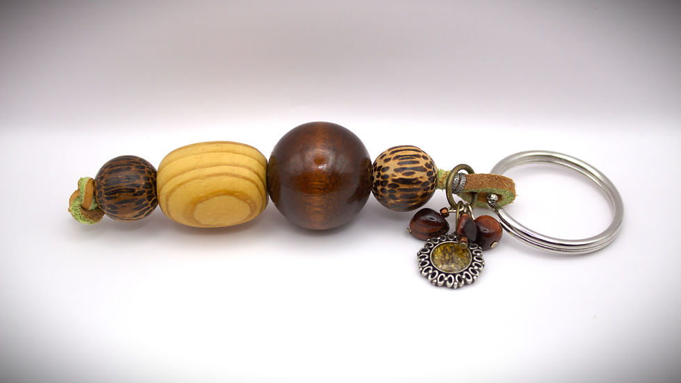 Wood beaded key chain with charms