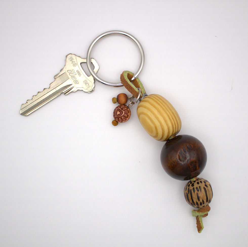 Wood beaded key chain with charms