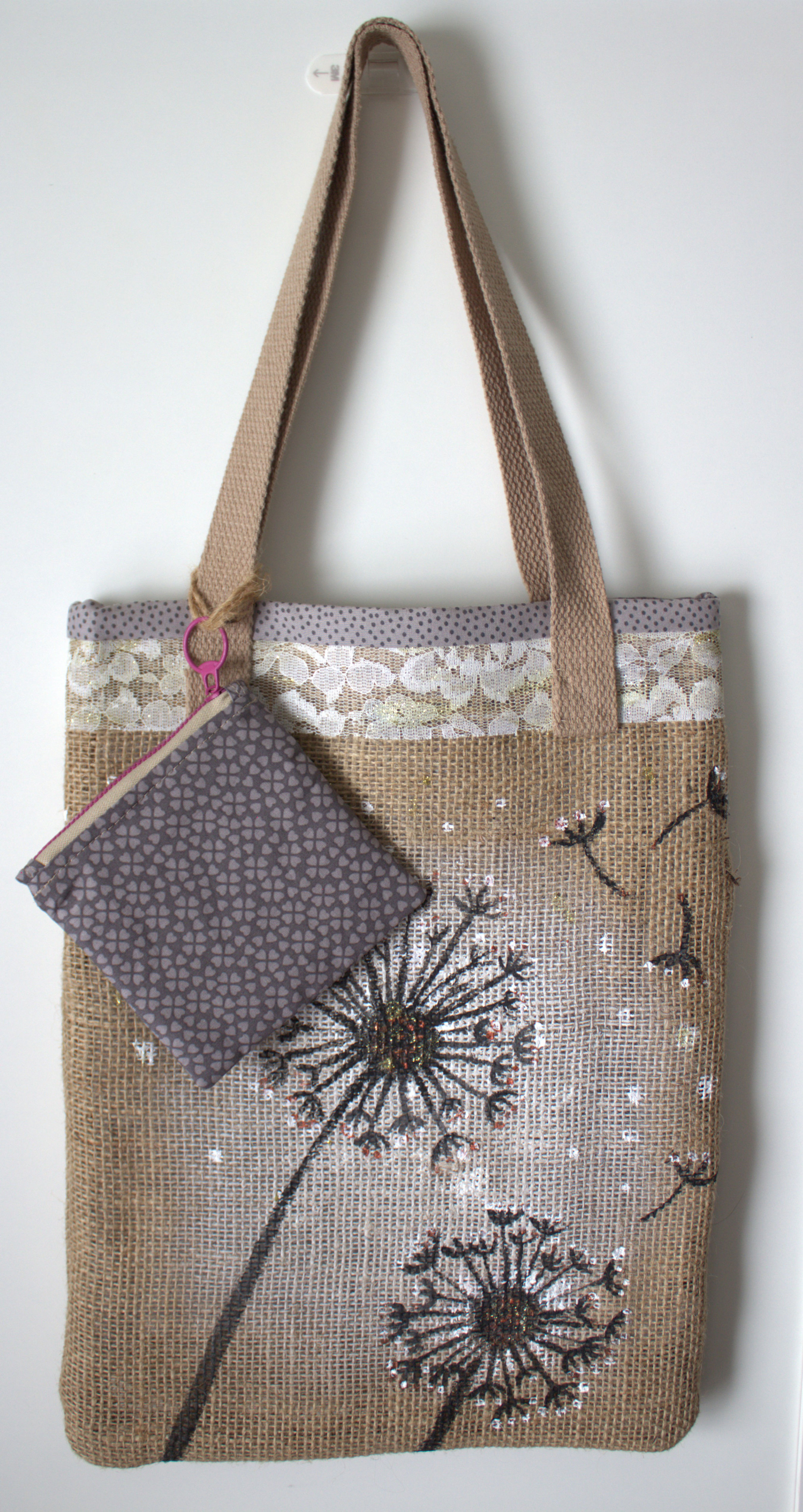 Burlap Tote Bag with Coin Purse