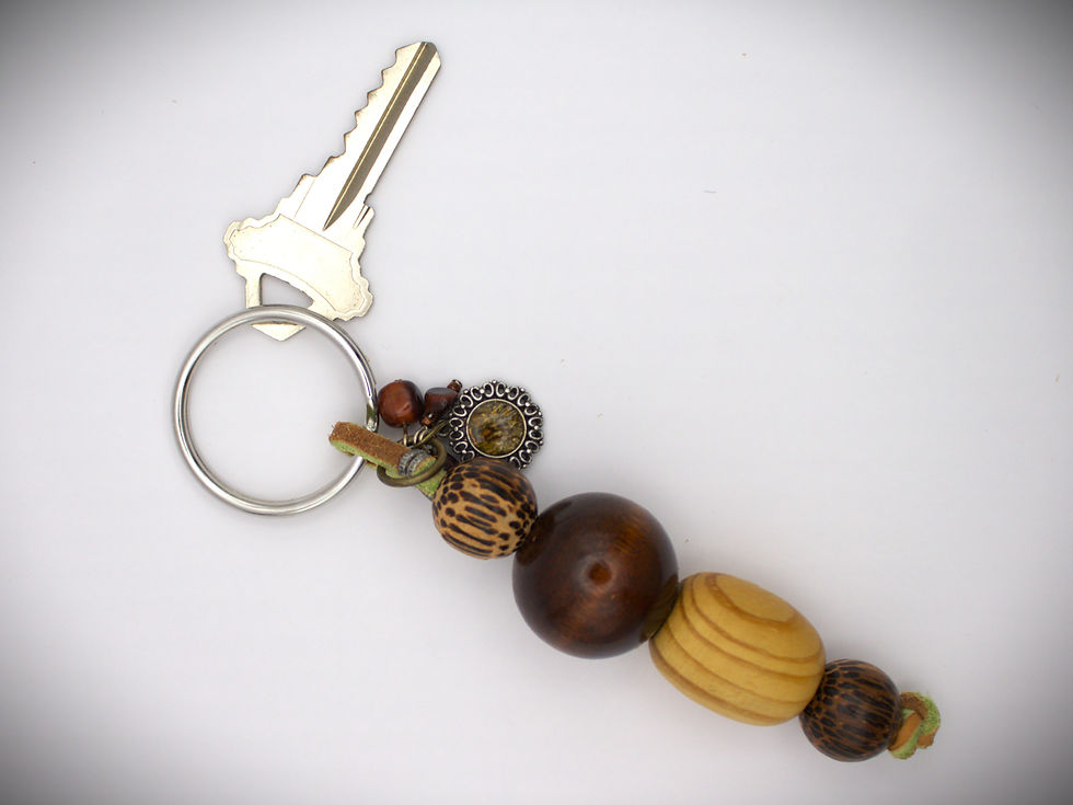 Wood beaded key chain with charms
