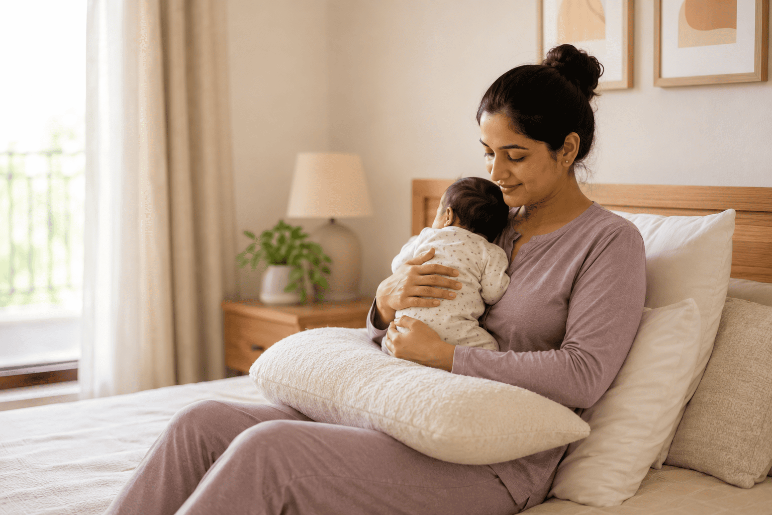 New mother resting comfortably at home after a caesarean delivery