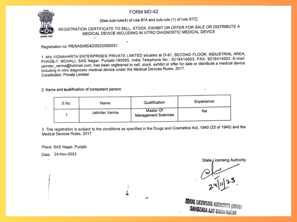 MD 42 Certificate (Mohali)