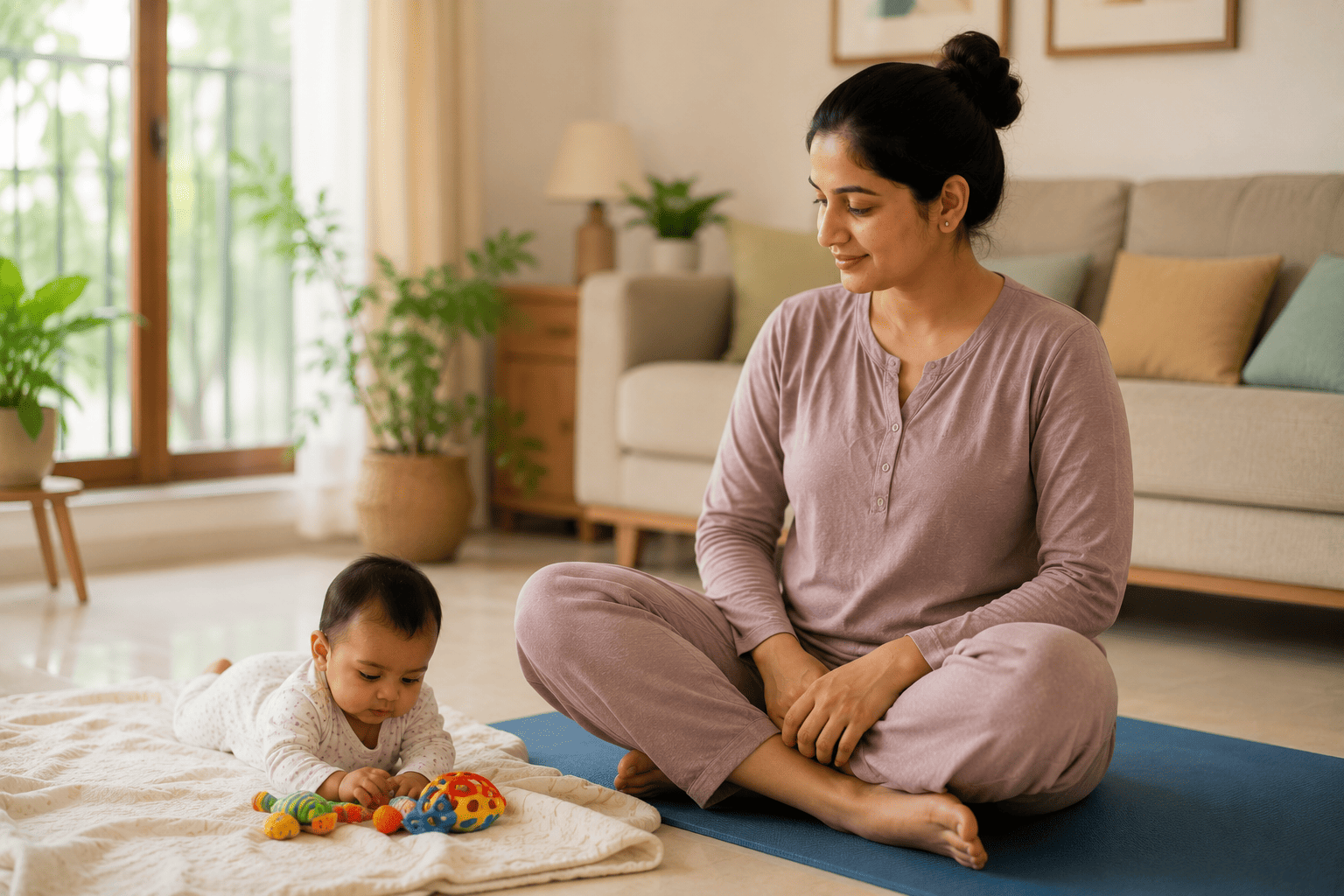 New mother at home during postnatal recovery