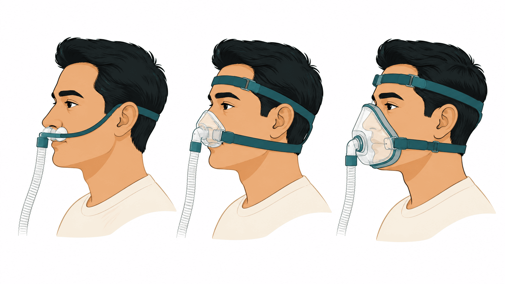 Nasal pillow, nasal and full face CPAP mask types compared