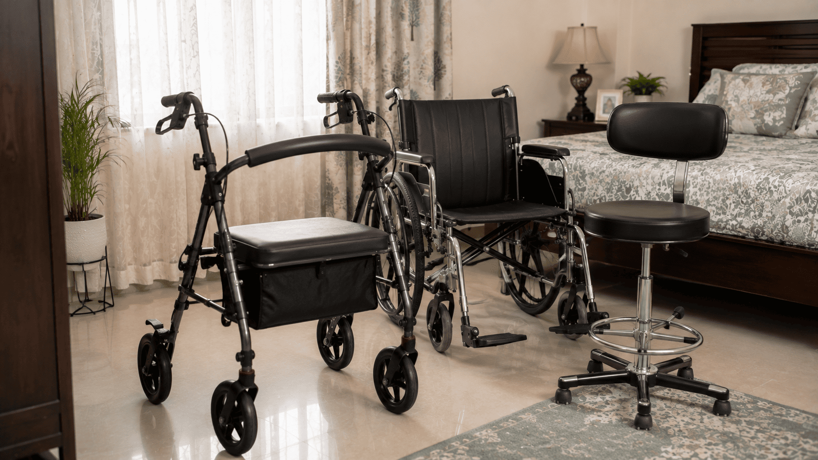 Mobility and home care equipment for multiple sclerosis including rollator and wheelchair