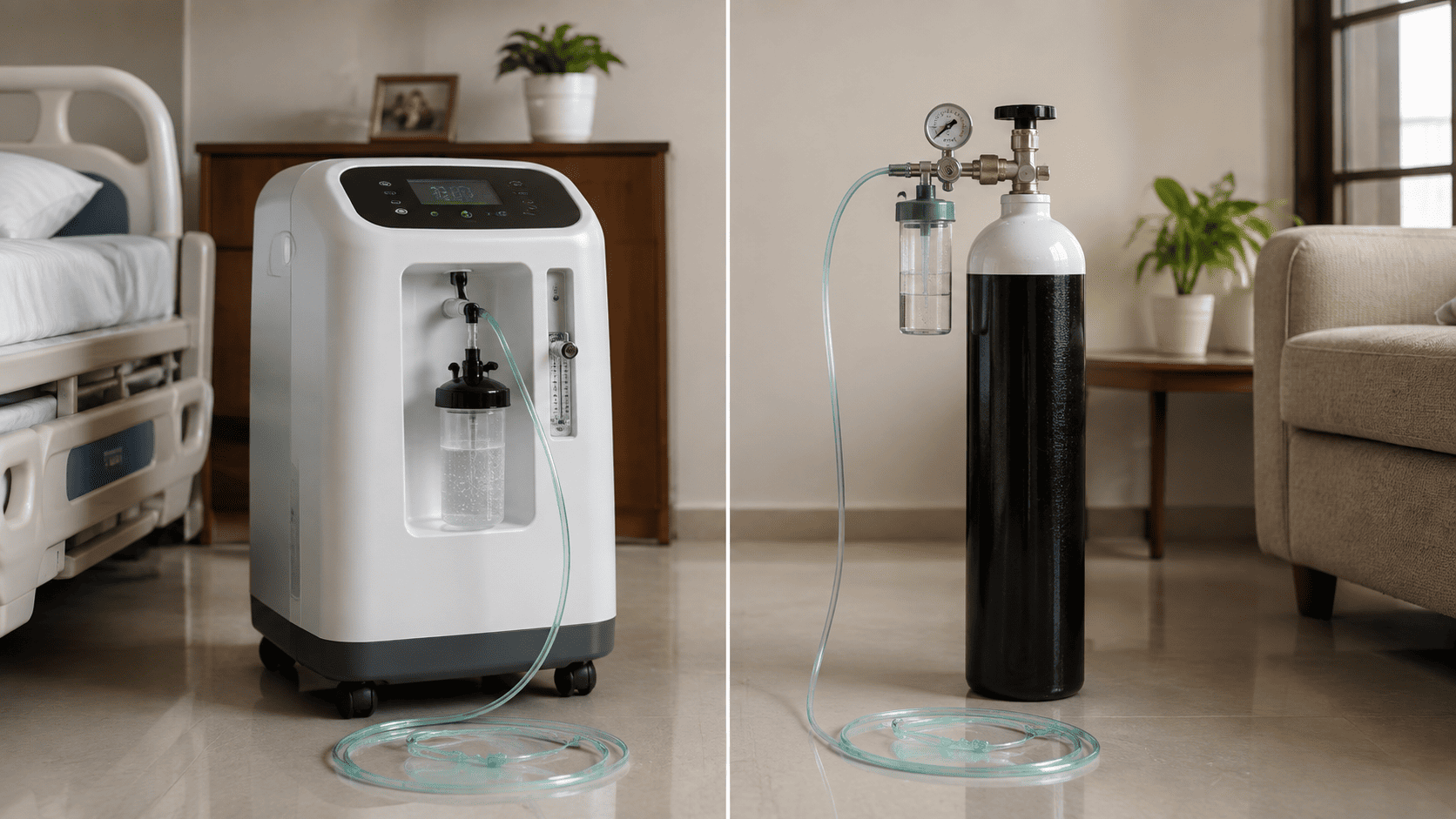 Oxygen concentrator compared with an oxygen cylinder for home use