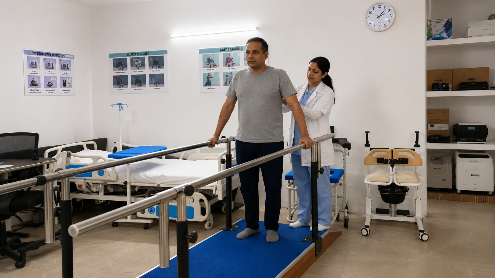 Gait training on the parallel bar at our Mohali physiotherapy centre